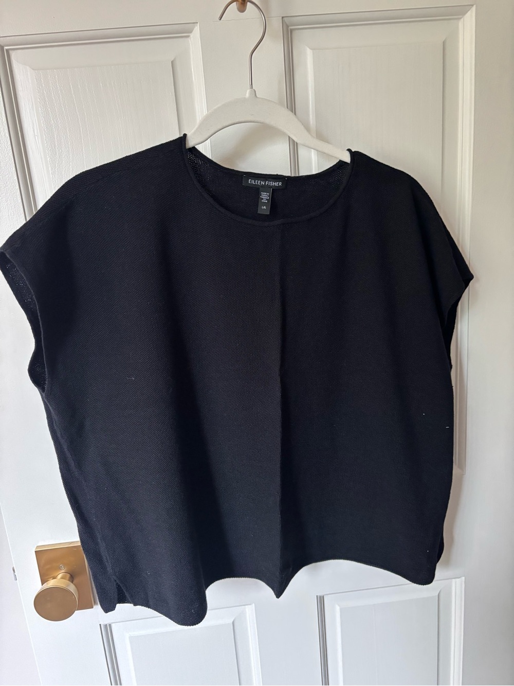 Eileen Fisher Black Boxy Short-Sleeve Top with Crew Neck